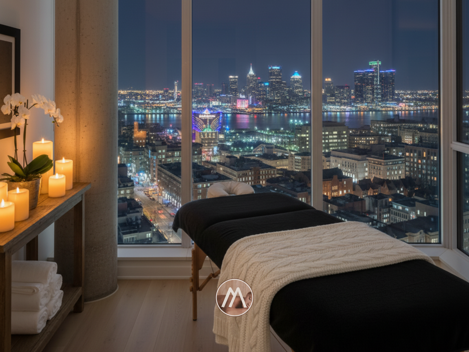 Licensed massage therapist delivering mobile table massage in Windsor, ON